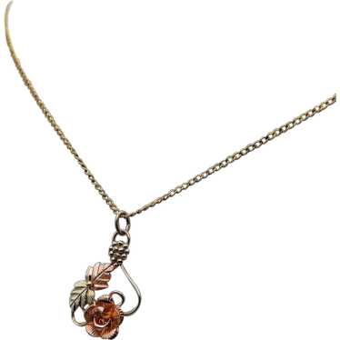 10k 12k Black Hills Rose Gold Leaf & Vine Pendant… - image 1