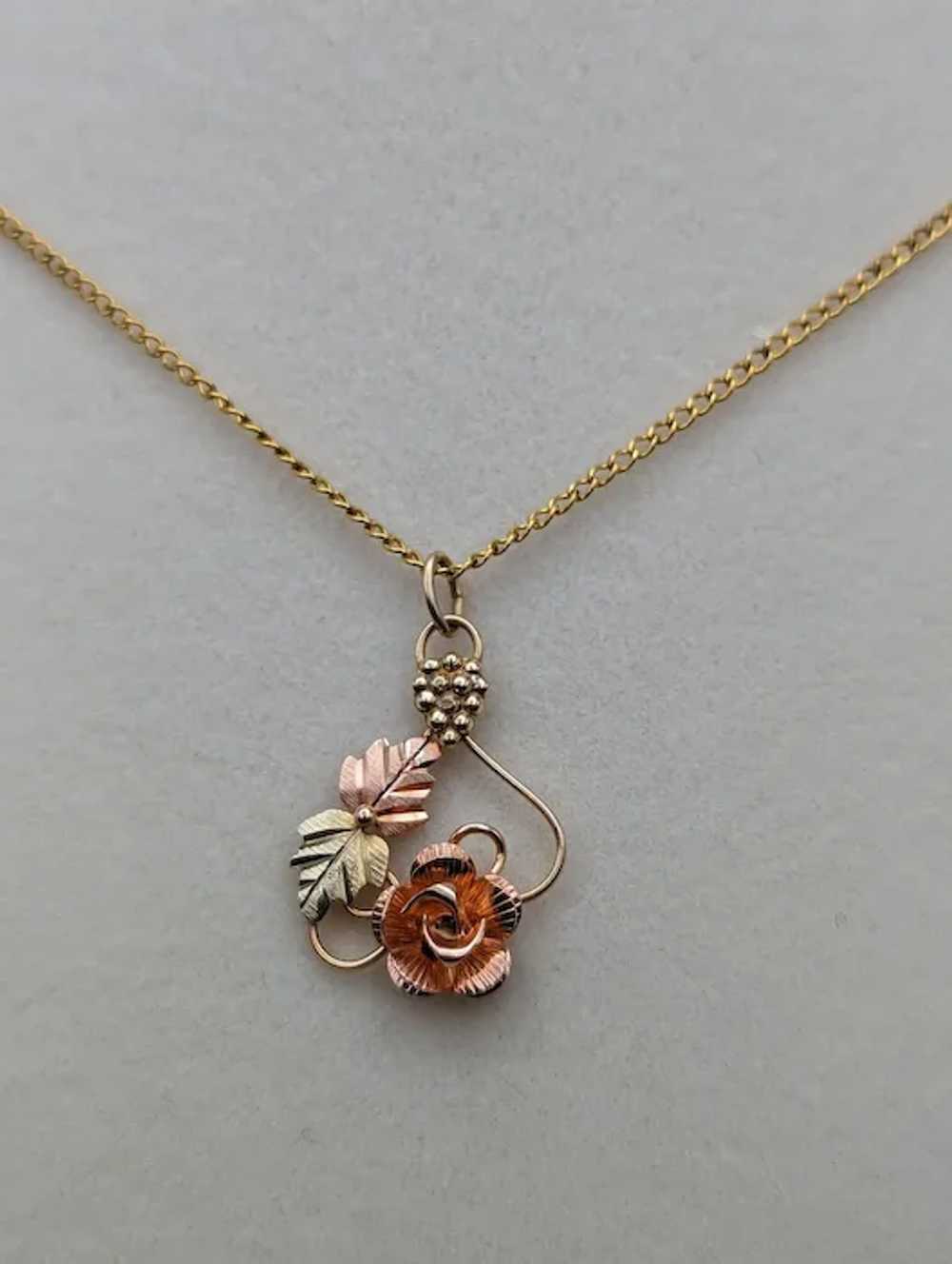 10k 12k Black Hills Rose Gold Leaf & Vine Pendant… - image 2