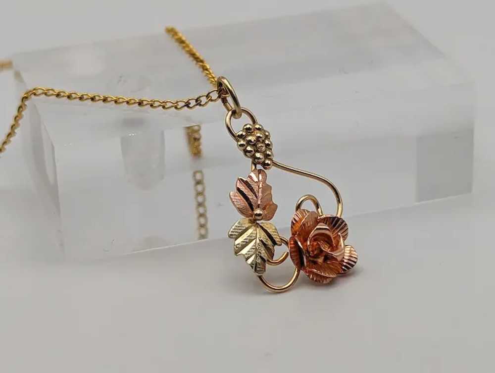 10k 12k Black Hills Rose Gold Leaf & Vine Pendant… - image 3