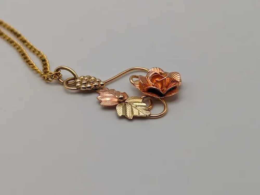 10k 12k Black Hills Rose Gold Leaf & Vine Pendant… - image 6