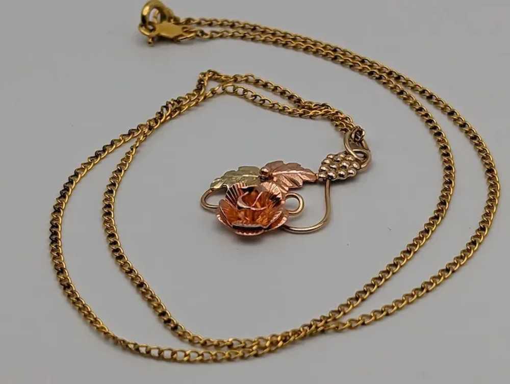 10k 12k Black Hills Rose Gold Leaf & Vine Pendant… - image 7