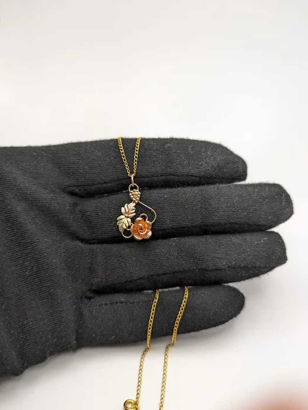 10k 12k Black Hills Rose Gold Leaf & Vine Pendant… - image 8