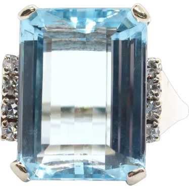 Impressive Aquamarine and Diamond Vintage Ring 12.