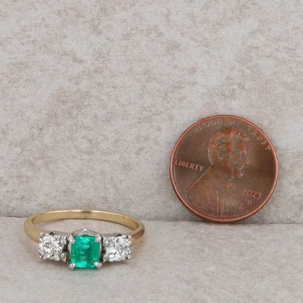 14k Yellow Gold Emerald and Diamond Three Stone R… - image 5