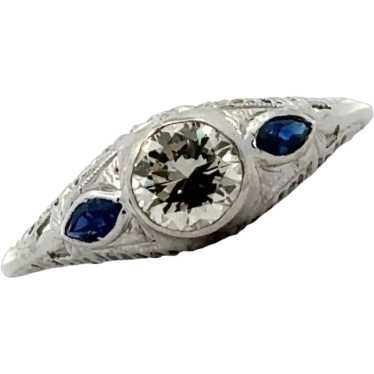 Art Deco Diamond 18 Karat White Gold Filigree Eng… - image 1