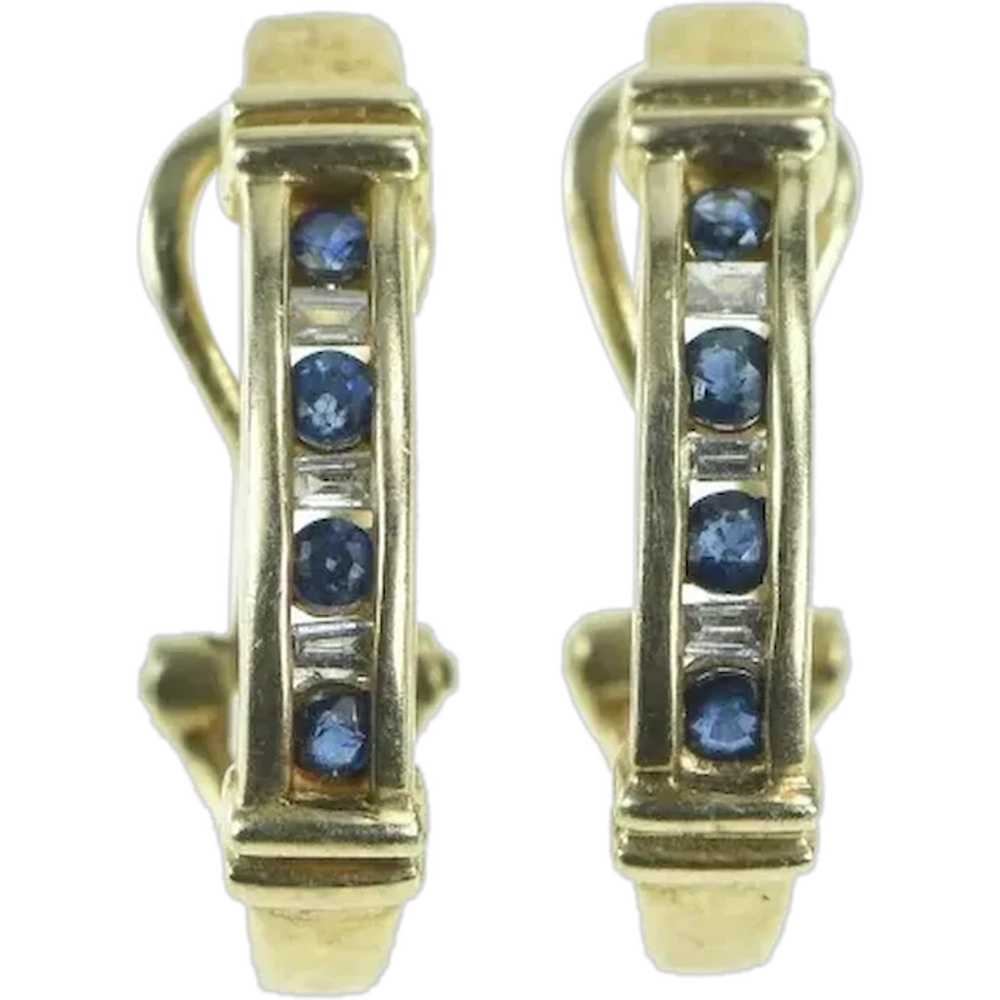 10K Sapphire & Diamond French Clip Bar Earrings Y… - image 1