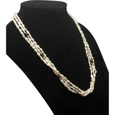 14k Gold & Fresh Water Pearl Necklace w Onyx Ston… - image 1