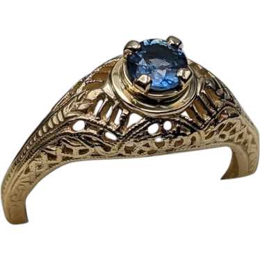 14k Yellow Gold Blue Sapphire Filigree Ring. 14k S