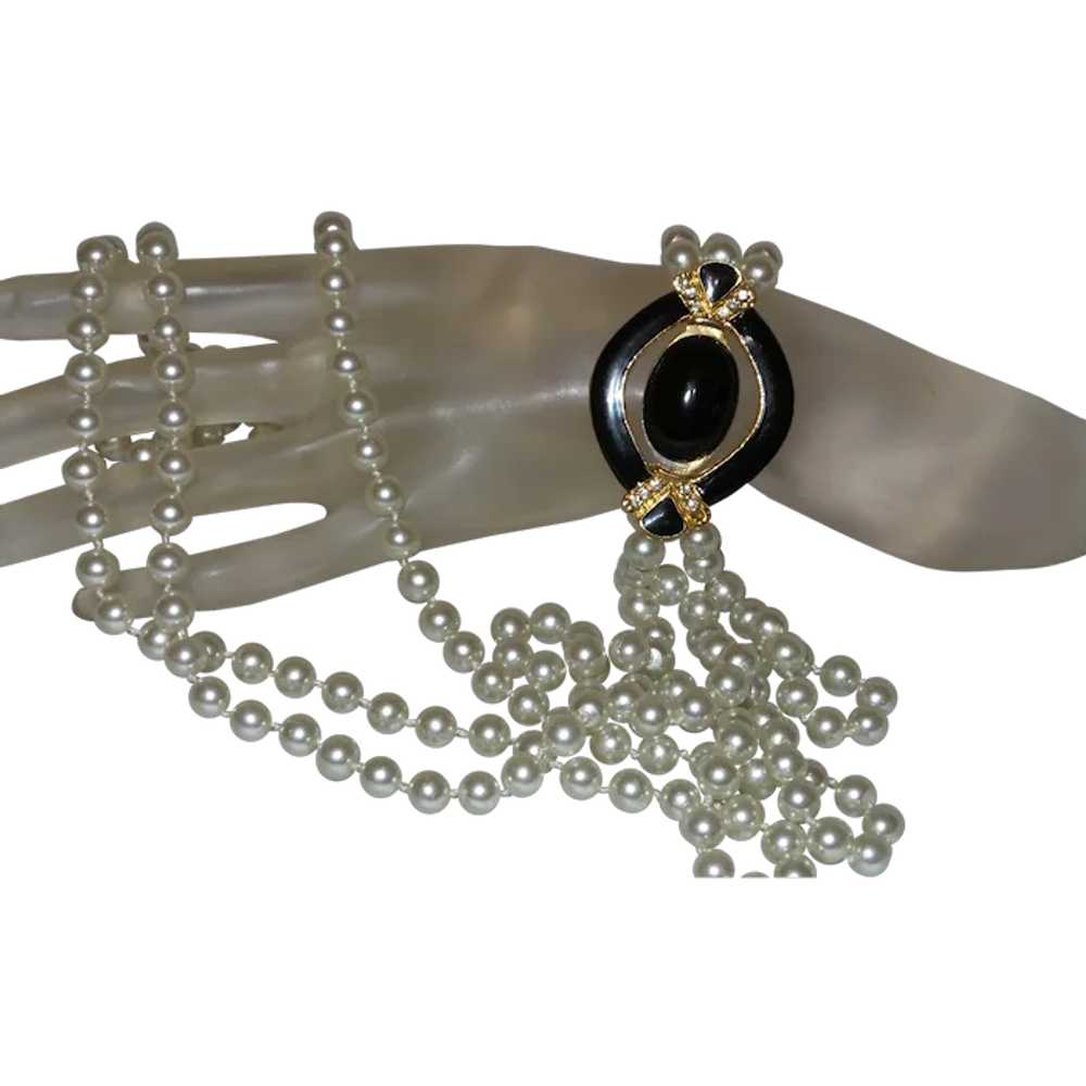 Triple Strand of Glass Pearls with Faux  Onyx Pen… - image 1