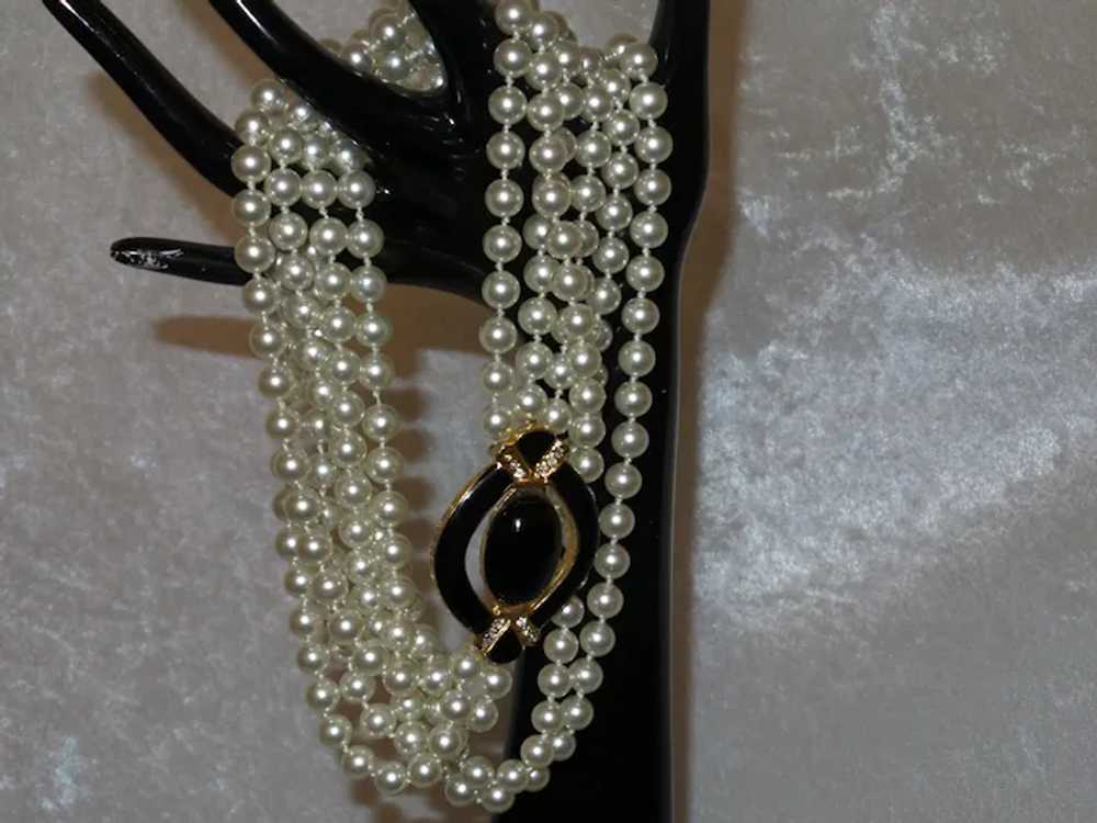 Triple Strand of Glass Pearls with Faux  Onyx Pen… - image 3