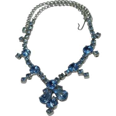 Vintage Drop Necklace Blue Rhinestones - image 1