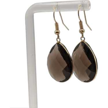 14k Brown Smoky Topaz Pear Shape Earrings. 14k Ye… - image 1