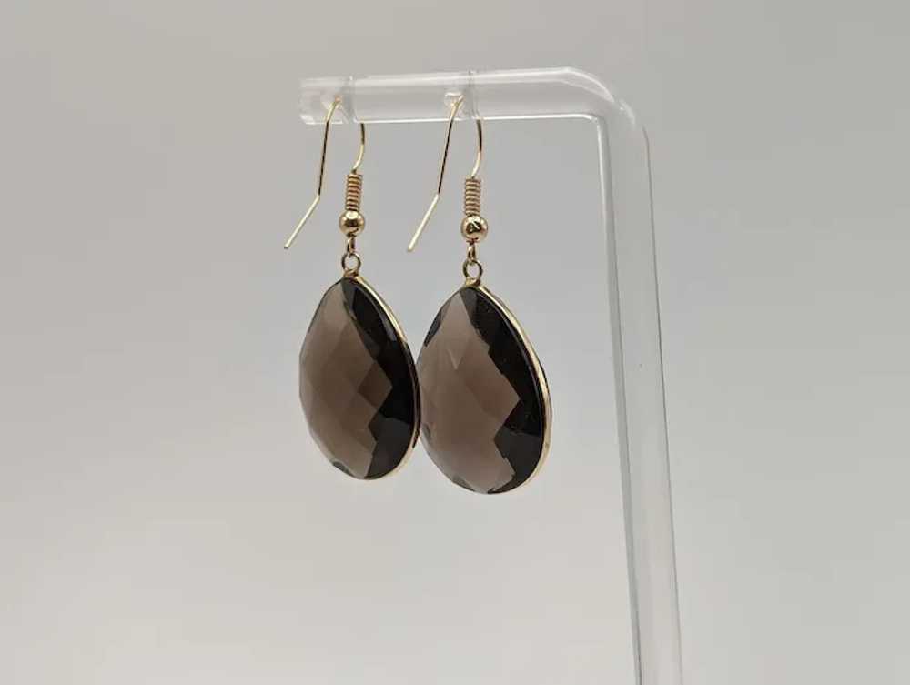 14k Brown Smoky Topaz Pear Shape Earrings. 14k Ye… - image 3