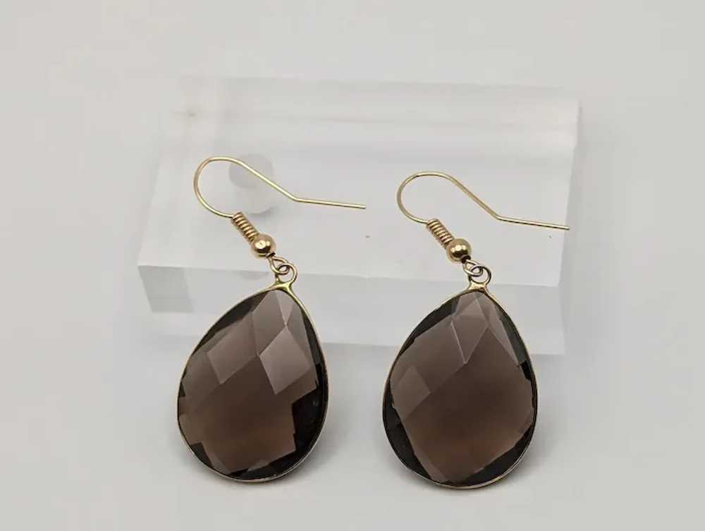 14k Brown Smoky Topaz Pear Shape Earrings. 14k Ye… - image 5