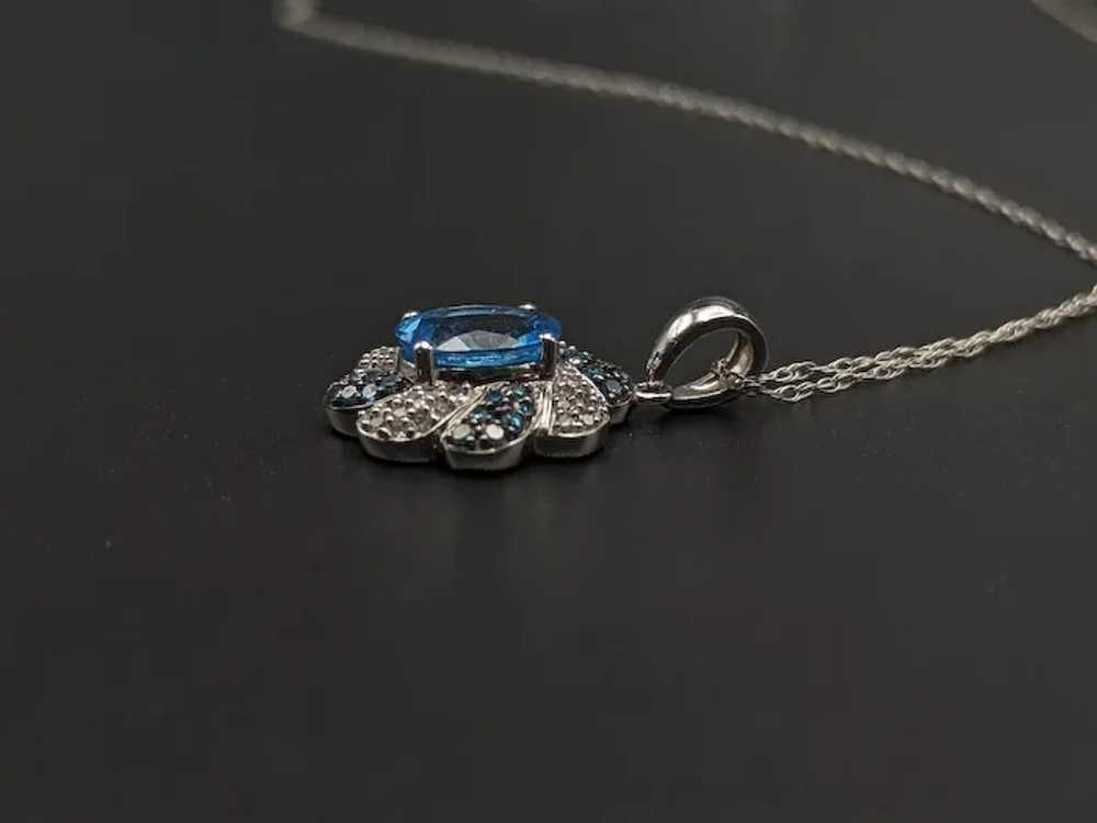 10k Swiss Blue Topaz w Diamonds Flower Pendant Wh… - image 4