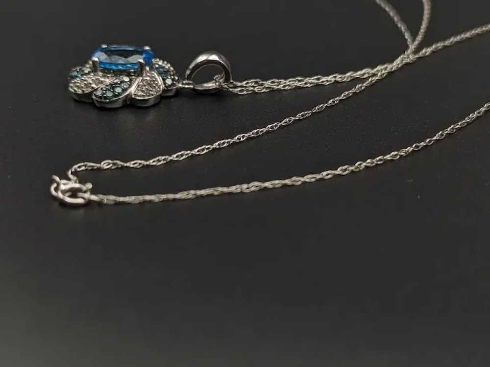 10k Swiss Blue Topaz w Diamonds Flower Pendant Wh… - image 5