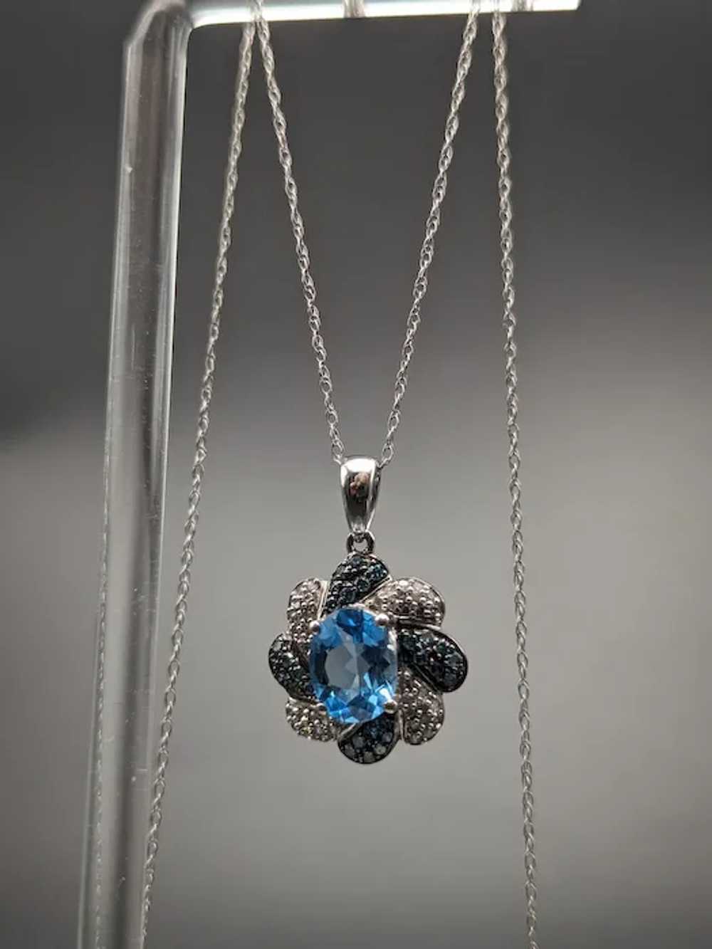 10k Swiss Blue Topaz w Diamonds Flower Pendant Wh… - image 6
