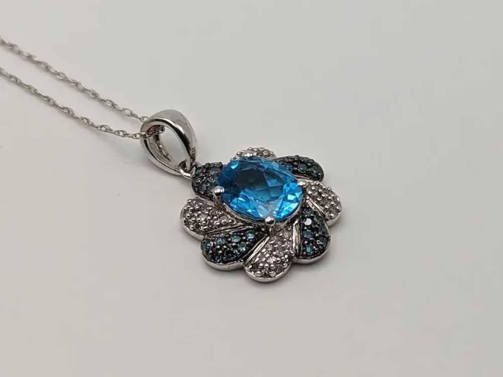 10k Swiss Blue Topaz w Diamonds Flower Pendant Wh… - image 8