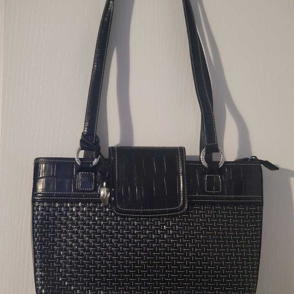 BRIGHTON Black Woven Leather Shoulder Bag Handbag… - image 2