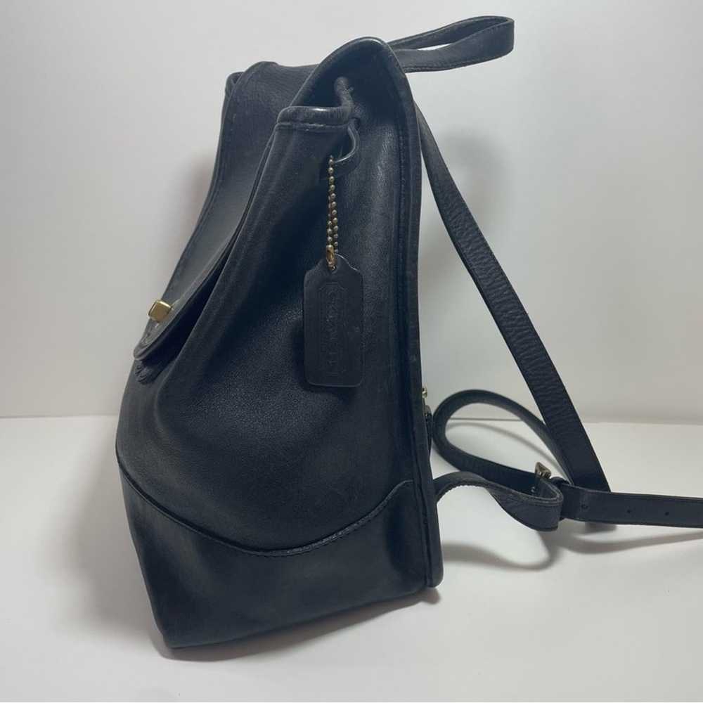 Vintage Coach Drawstring Black Leather Backpack 9… - image 2