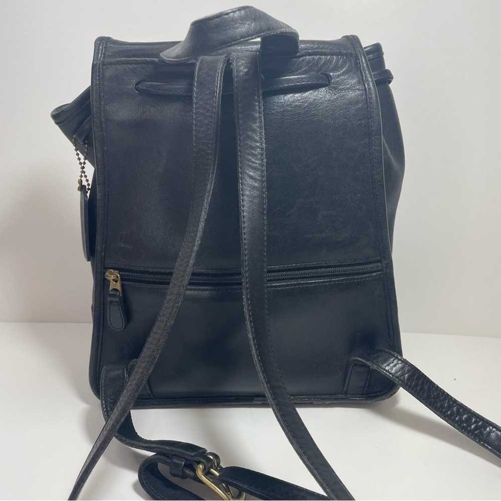 Vintage Coach Drawstring Black Leather Backpack 9… - image 3
