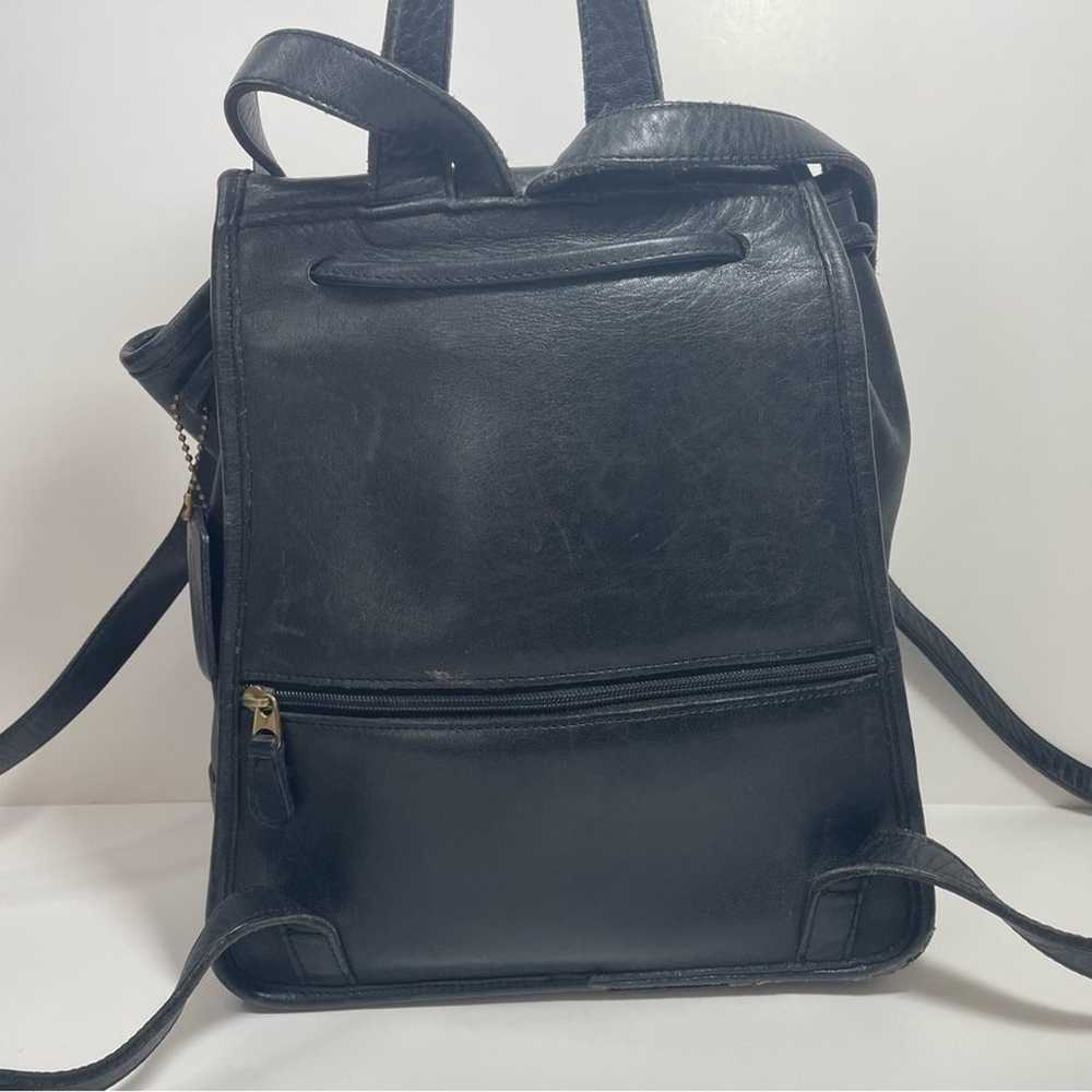 Vintage Coach Drawstring Black Leather Backpack 9… - image 4
