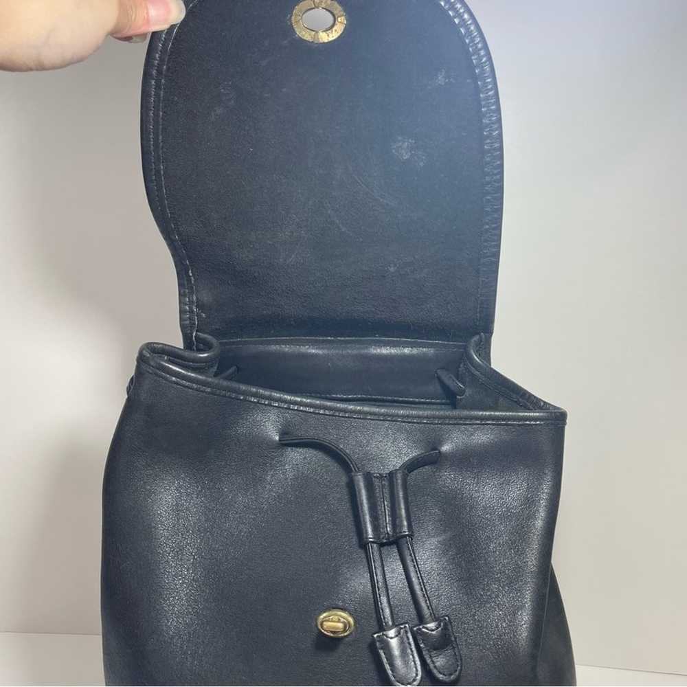 Vintage Coach Drawstring Black Leather Backpack 9… - image 8