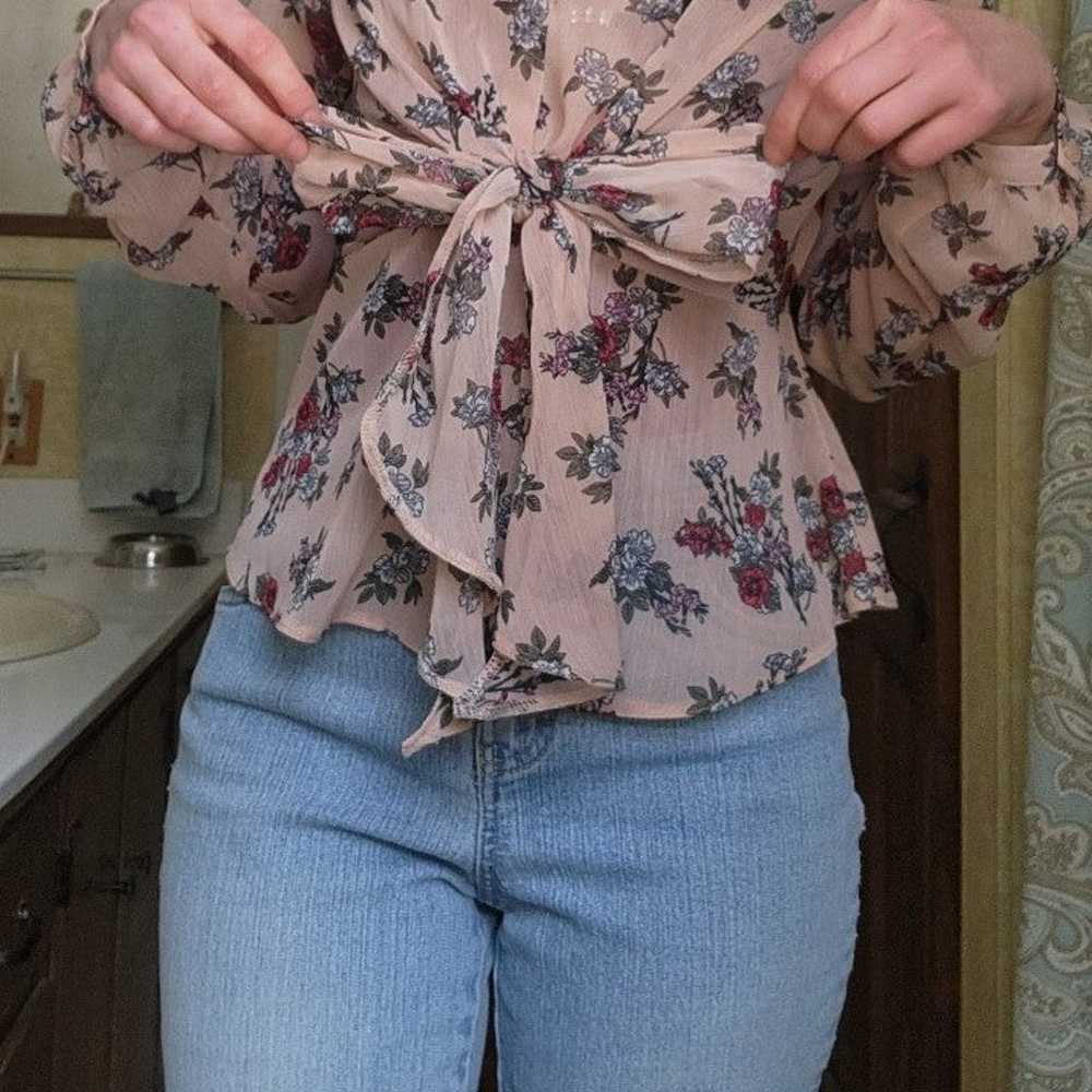 Sheer Floral Bow Front Top - image 1