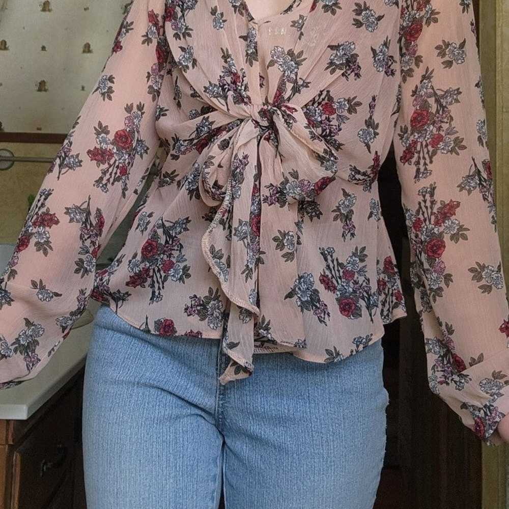 Sheer Floral Bow Front Top - image 2