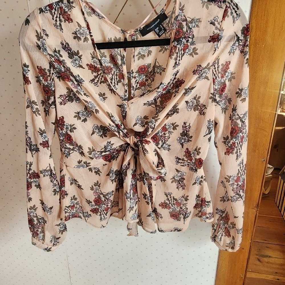 Sheer Floral Bow Front Top - image 3