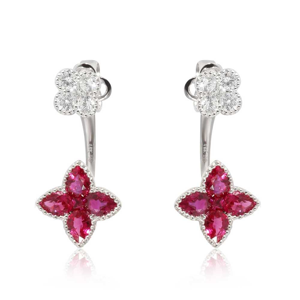 Other 18K White Gold Diamond & Ruby Flower Drop E… - image 1