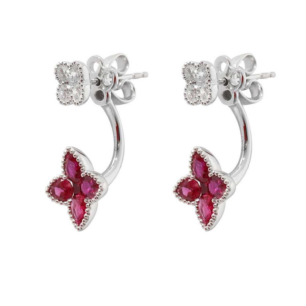 Other 18K White Gold Diamond & Ruby Flower Drop E… - image 2