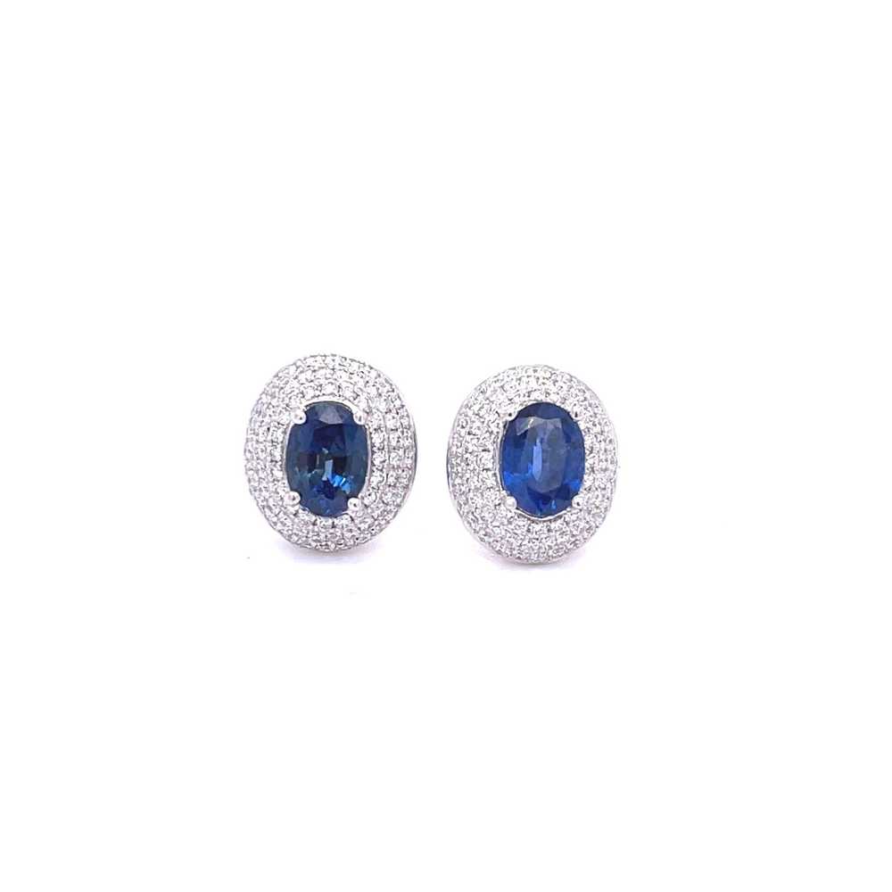 Other Diamond & Oval Sapphire Earrings in 18K Whi… - image 1