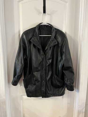 Designer Womens Vtg Black Leather Jacket Size XL J