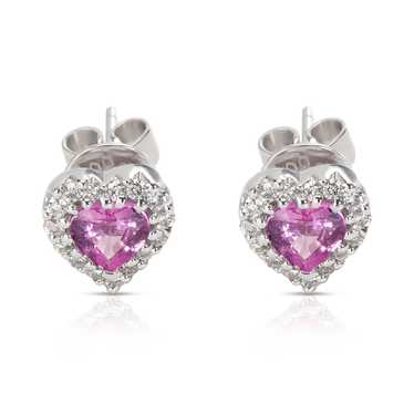 Other Heart Shape Pink Sapphire & Diamond Earring… - image 1