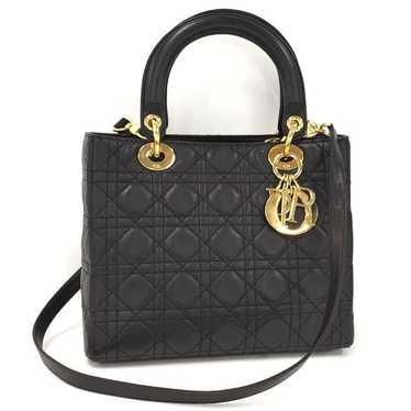 Dior Christian Dior 2way Handbag Gold Hardware Le… - image 1
