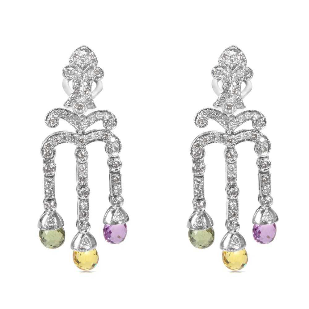 Other Diamond & Multi Color Sapphire Drop Earring… - image 1