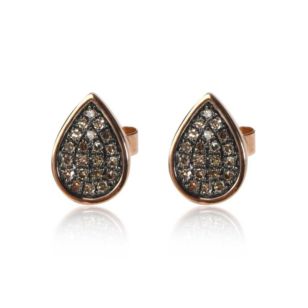 Other Brown Diamond Tear Drop Stud Earrings 14K R… - image 1