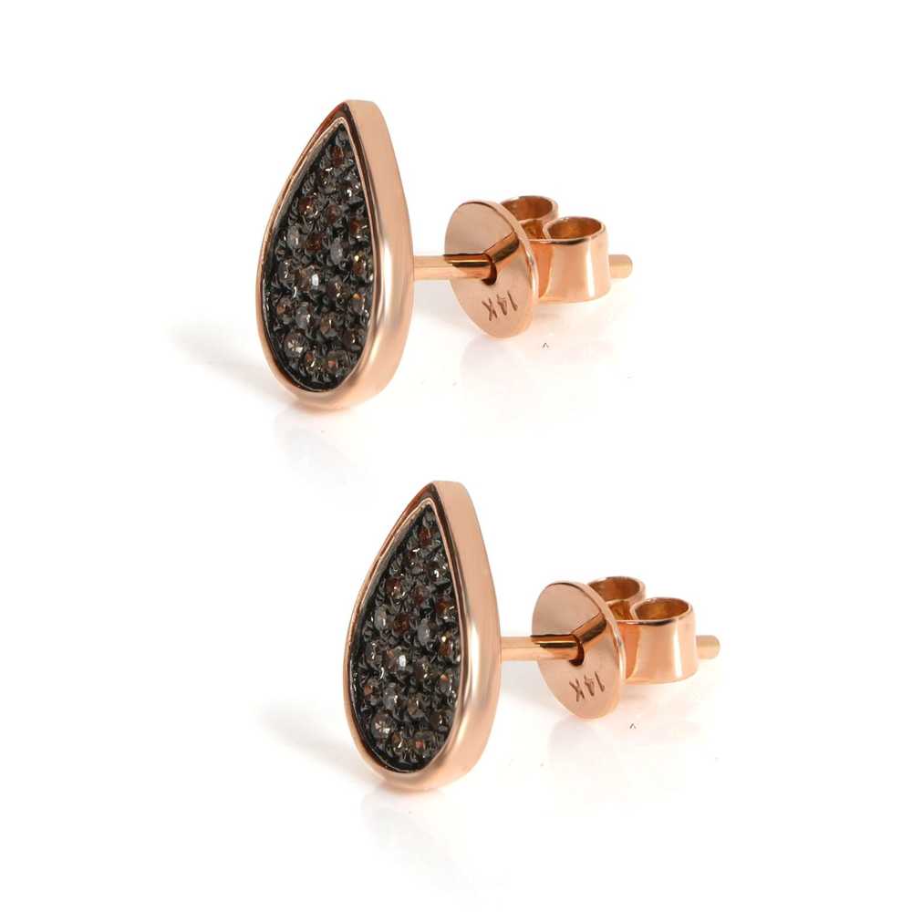 Other Brown Diamond Tear Drop Stud Earrings 14K R… - image 2
