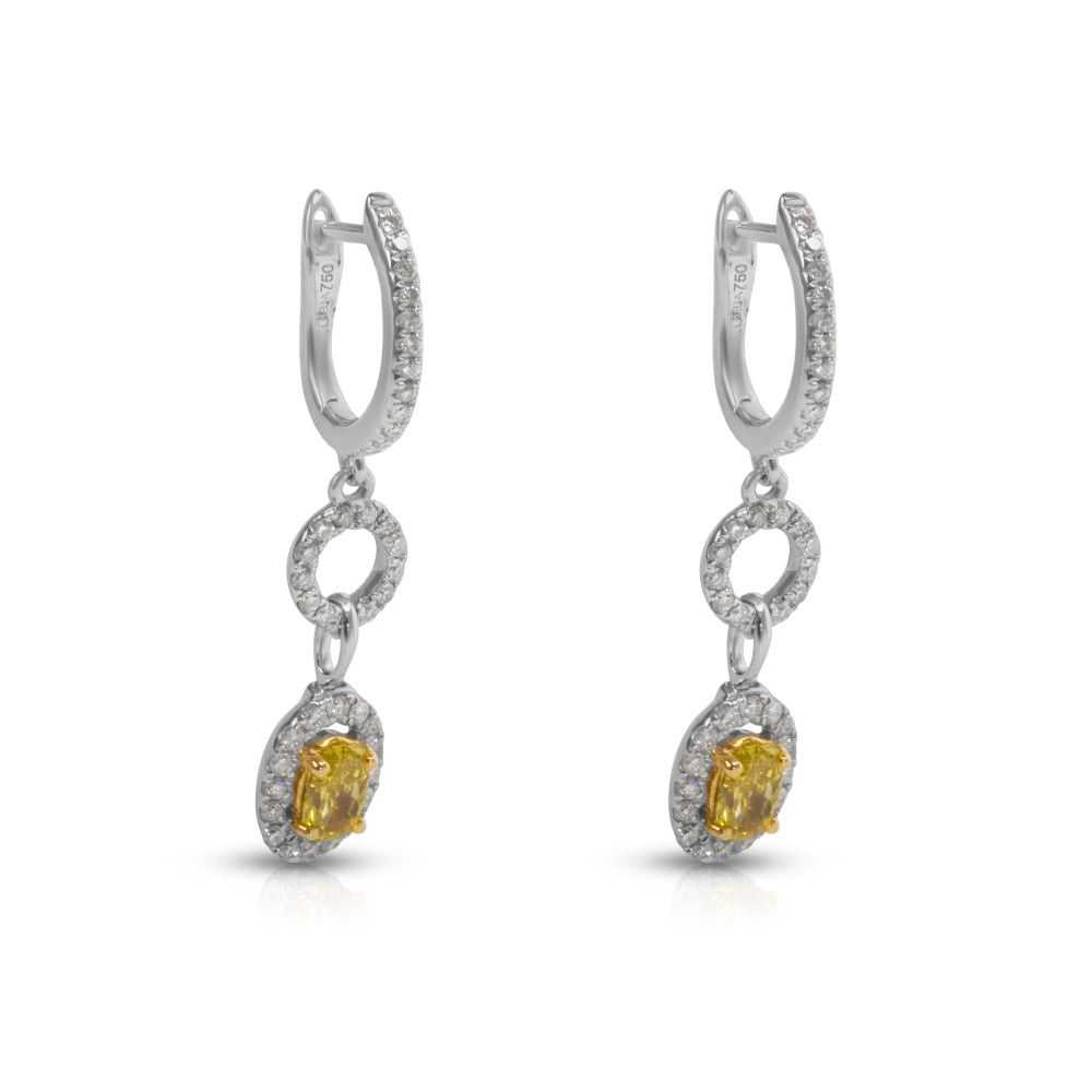 Other Yellow Diamond Hanging Earrings in 18k Two … - image 1