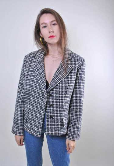 80s grey plaid women suit blazer, Size M - image 1
