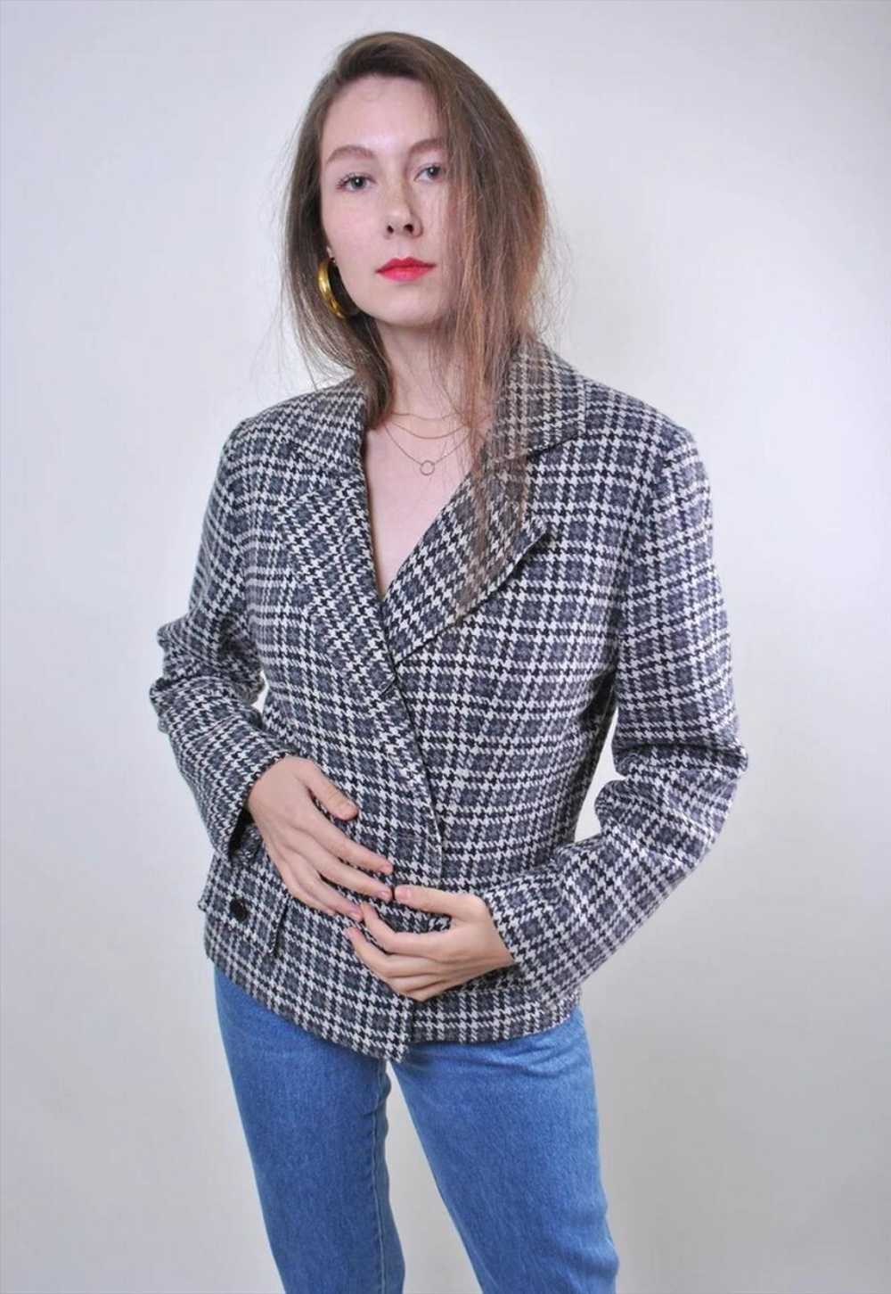 80s grey plaid women suit blazer, Size M - image 3