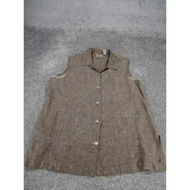 Vintage Chico's Shirt Womens Brown Linen Sleevele… - image 1