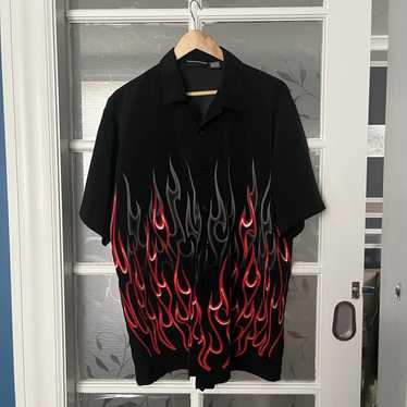 Japanese Brand Vintage Breakdown Button Up Flames… - image 1