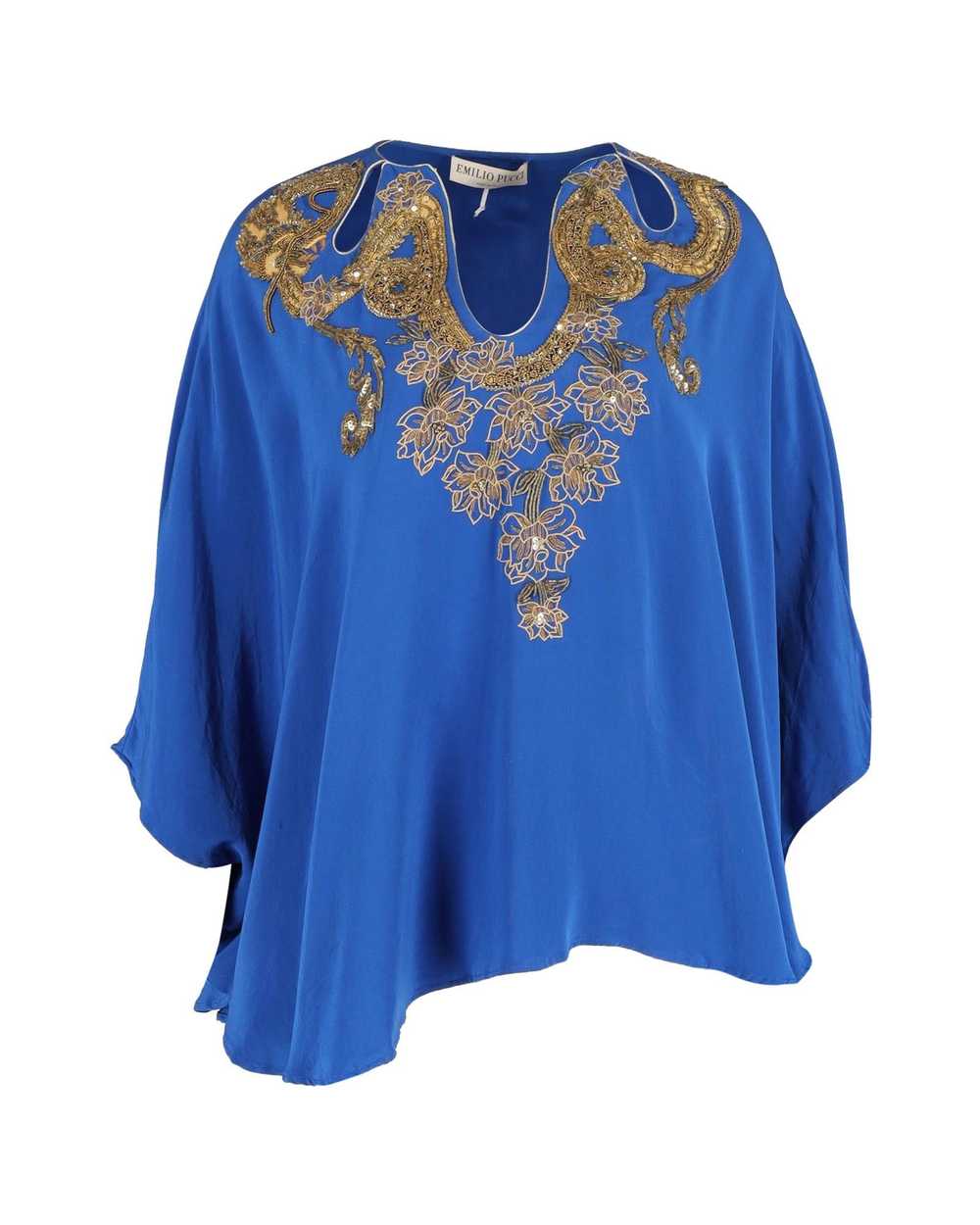 Emilio Pucci Blue Silk Embellished Blouse by Emil… - image 1