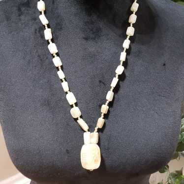 VINTAGE EGYPTIAN WHITE STONE SCARAB HAND CARVED NECKLACE | eBay