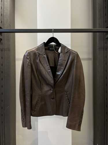 Gucci Gucci Vintage Brown Leather Blazer Jacket - image 1
