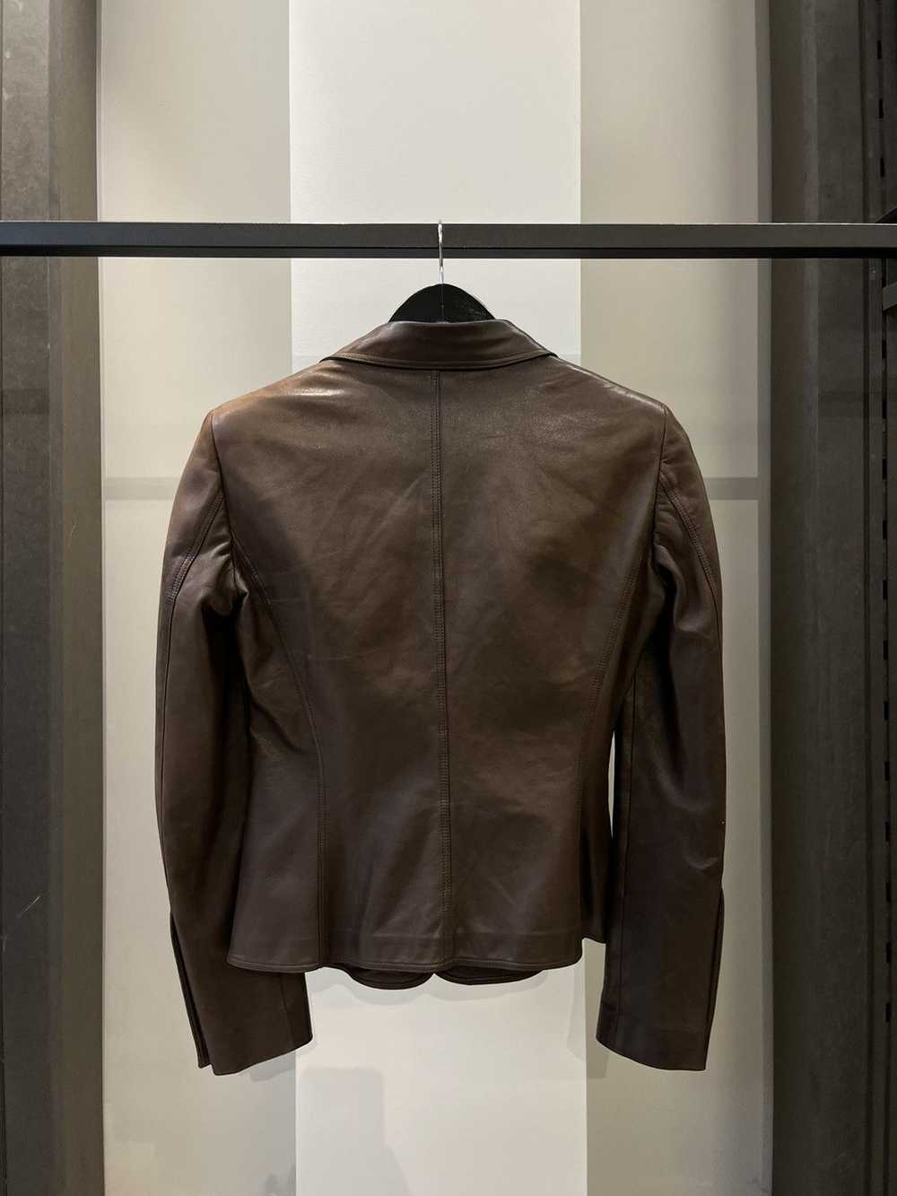 Gucci Gucci Vintage Brown Leather Blazer Jacket - image 3