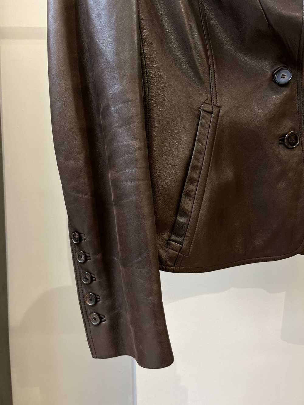 Gucci Gucci Vintage Brown Leather Blazer Jacket - image 4