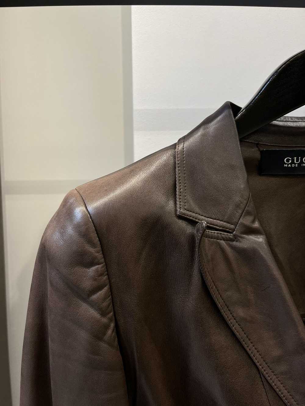 Gucci Gucci Vintage Brown Leather Blazer Jacket - image 5